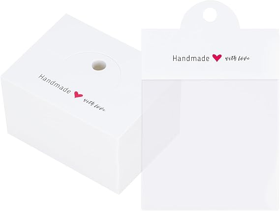 joycraft 100Pcs White Packaging for Small Business, Jewelry Package Supplies with Clear Bags, Jewelry Display Bags for Selling, Craft Packaging Set for Bracelets, Key Chains, Earring.