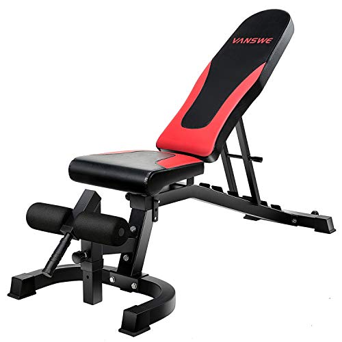 Vanswe Weight Bench, Adjustable Workout Bench Press 800lbs Flat Incline Decline Utility Bench Sit Up Exercise Bench for Home Gym Strength Training Full Body Workout Red