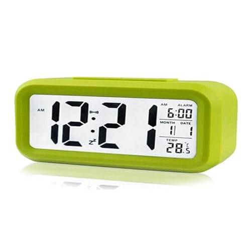 SANEC Smart Digital Desk Clock with Alarm Dark Sensor Photocell - Green