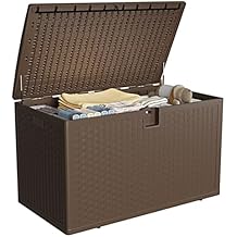 120 Gallon Indoor & Outdoor Storage Box, Lockable Resin Deck Boxes Waterproof with Lid& Side Handles for Garden Pool Accessories, Patio Cushions, Backyard Furniture,Brown.