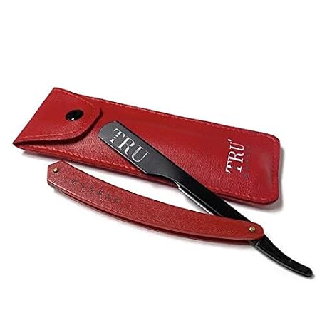 TRU BARBER Professional Barber Blade Straight Razor, Straight Blade Razor with 1.5mm Blade Exposure - Durable Straight Edge Razor, Single Edge (Black/Red)