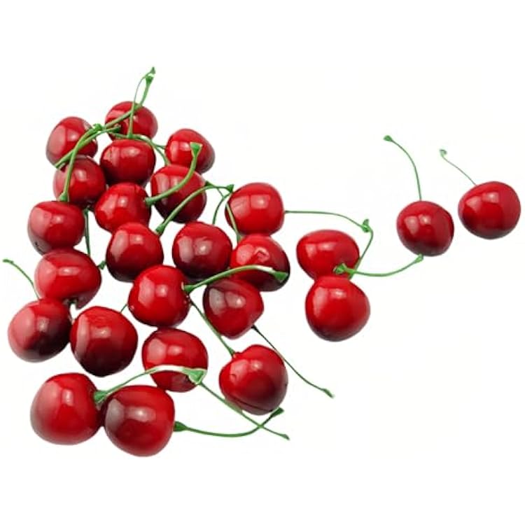 20PCS Realistic Artificial Cherries, Fake Fruit Decor - Lifelike Red Cherry for Kitchen, Party, Wedding, Table Centerpiece, Photography Props, DIY Crafts - Non-Toxic PVC, Bulk Fake Cherries