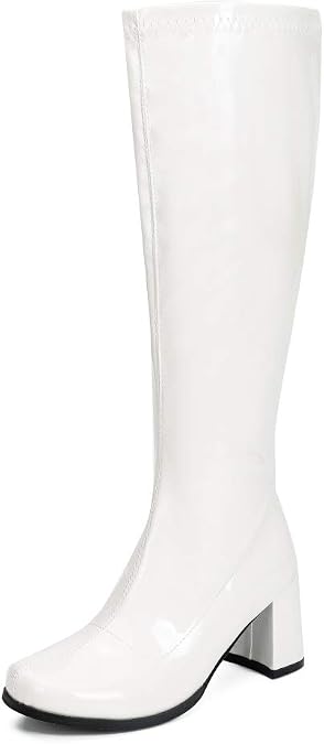 LIURUIJIA Women's Gogo Boots Knee High Chunky Block Heel Square Toe 60s 70s Disco Costume Boots