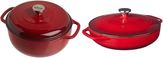 Lodge EC6D43 Enameled Cast Iron Dutch Oven, 6-Quart, Island Spice Red & EC3CC43 Enameled Cast Iron Covered Casserole, 3-Quart, Island Spice Red