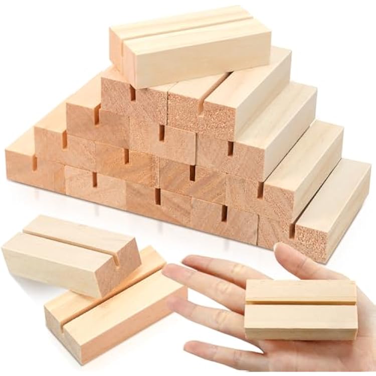 15 Pieces Wood Table Number Stands Wood Place Card Holders Picture Holder Acrylic Sign Holders for Ceremony Birthday Party Home Decoration