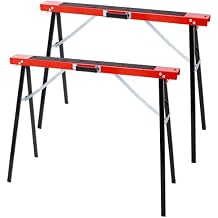 Saw Horses 2 Pack, Folding Portable Work Horse with Fast Open Legs, Convenient Handle, Heavy Duty Steel Sawhorse for Garage, Workshop, Fully Assembled