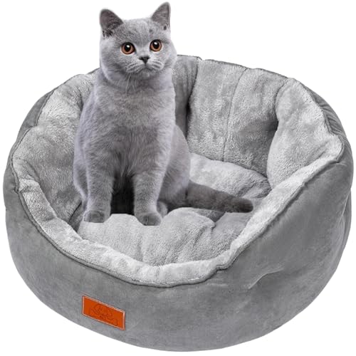 Dog Beds for Small Dogs - Round Cat Beds for Indoor Cats, Washable Pet Bed for Puppy and Kitten with Slip-Resistant Bottom Grey,Small