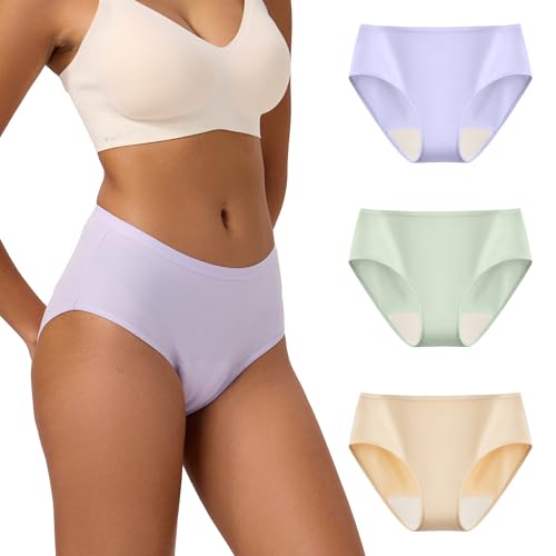 BATTEWA Mid-Waist Incontinence Underwear for Women Leak Proof Panties Protective Briefs for Bladder Control Washable Absorbency 40ML,3Pack Medium,3 Color