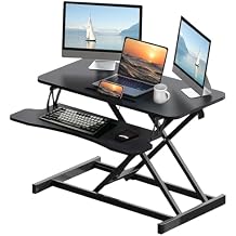 Standing Desk Converter 32 Inch, Height Adjustable Sit-Stand Workstation, Dual Monitor Riser with Wide Keyboard Tray - Office & Home Use, Black (Black)