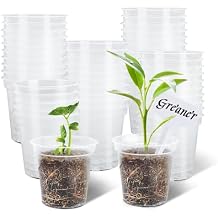 GREANER 60 Pcs Nursery Pots for Plants, 2.4 Inch Small Starter Seed for Seedling, Transparent Plastic Plant Pots with Bonus 20 Plant Labels-Clear