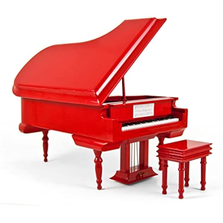 Sophisticated 30 Note Miniature Musical Fire Engine Red Grand Piano with Bench -Many Songs to Choose