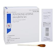 Henry Schein Prep Povidone-Iodine Swabsticks 1's- Individually Packed, Sterile, Antiseptic for Skin Preparation, 10% Povidone-Iodine- 25/BX