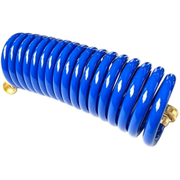 SANFU PU Recoil Garden Water Hose 38ID9.5 x 12.7mm x 15ft Premium with 34Inch Brass Fittings Retractable, Outdoor Patio Hose Marine&Boat, Blue15
