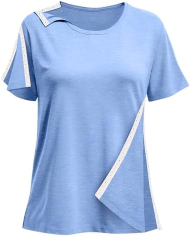 Post Shoulder Surgery Shirts for Women- Short Sleeve-Full Snap-Open Arm Shoulder Recovery Clothing Chemo Clothing
