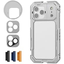 NEEWER Phone Cage Compatible with iPhone 17 Pro Max, Quick Release Video Rig Stabilizer Accessories with 67mm Filter Ring, 17mm Lens Backplate, T Mount Adapter, 4X Camera Control Cap, PA144 (Silver)