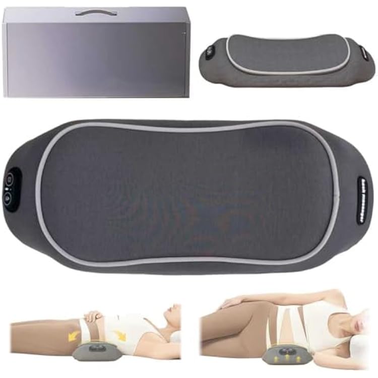 Rechargeable 3-in-1 Lumbar Massager with Heat & Traction - Portable Electric Back Support Pillow for Neck, Shoulder, Lower Back Pain Relief - Cordless Massager for Car, Office Chair, Sofa