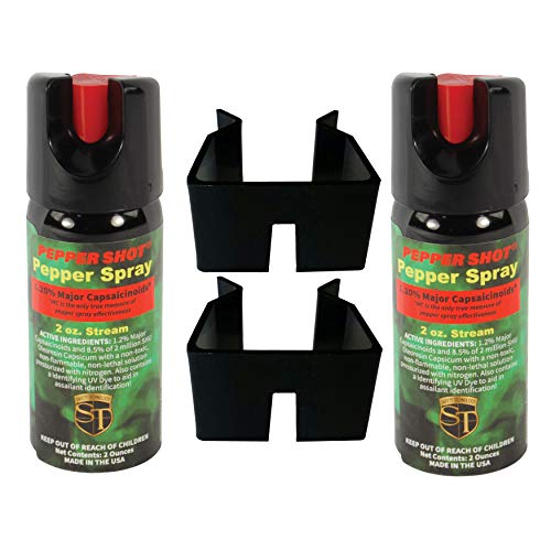 Home Safety Bundle: Two Pepper Shot 1.2 Percent MC 2 Oz Pepper Sprays and 2 Wall Mounts - Lot of 4 as Shown
