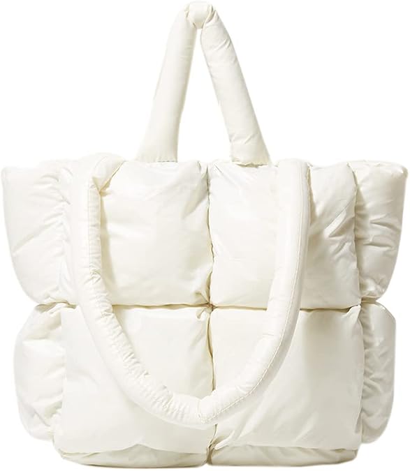 Puffer Tote Bag, Soft Puffy Bags for Women Light Winter Down Cotton Padded Quilted Tote Bag Shoulder Handbag Purse