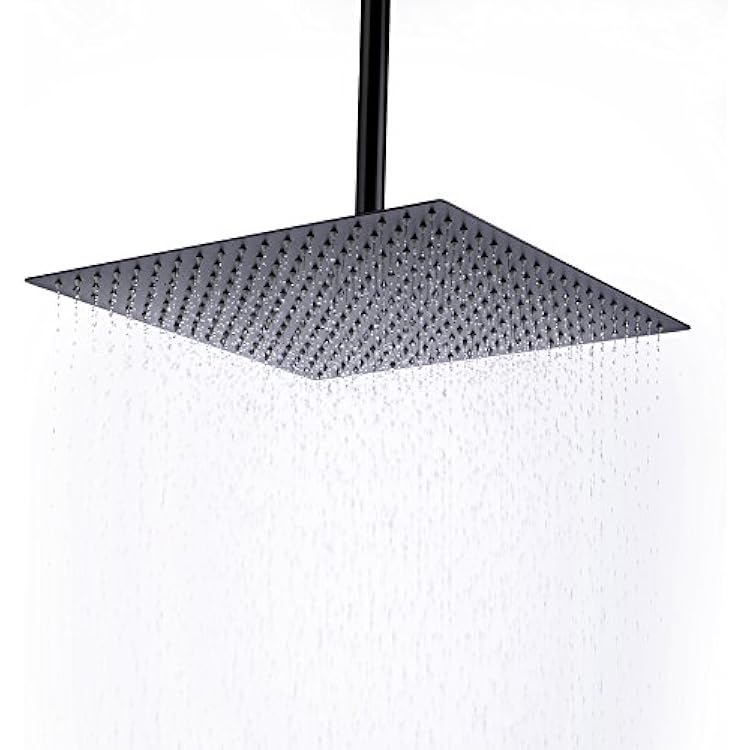Shower Head,16 Inch Ultra Thin High Pressure Fixed Rain Showerhead Matte Black with Silicone Nozzle - Adjustable Metal Swivel Ball Joint - For the Best Relaxation and Spa