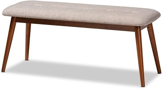 Baxton Studio Flora II Mid-Century Dining Bench Light Grey Fabric Upholstered Medium Oak Finished Wood Dining Bench