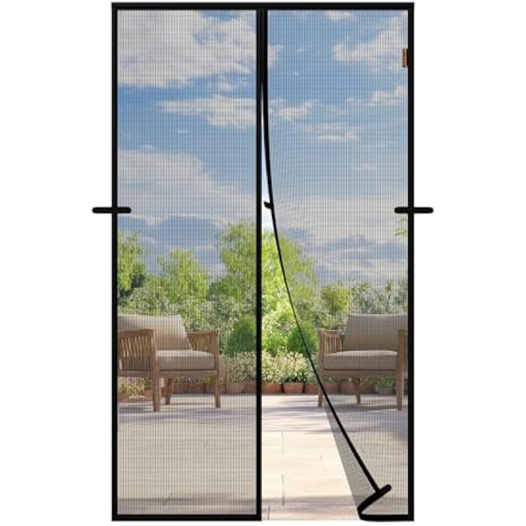 Magnetic Screen Door Mesh, Fits Door Size 36 x 82, Scratch-Proof Polyester, Classic Middle-Opening, Keep Annoying Creatures Out, Pet Friendly, Walk Through, Suitable for SlidingPatio Doors, Black