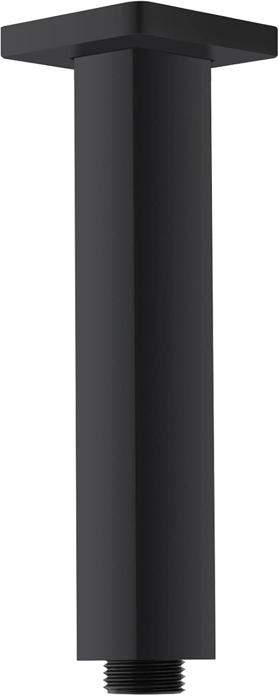 6 Inch Square Matte Black Ceiling Mount Shower Arm and Flange