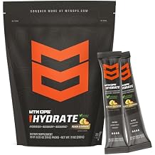 MTN OPS Hydrate Low Sugar Electrolyte Powder Drink Mix with 1g D-Ribose Sugar, Naturally Sweetened with Monk Fruit, On-The-Go Packs, 20 Stick Packs, Peach Lemonade