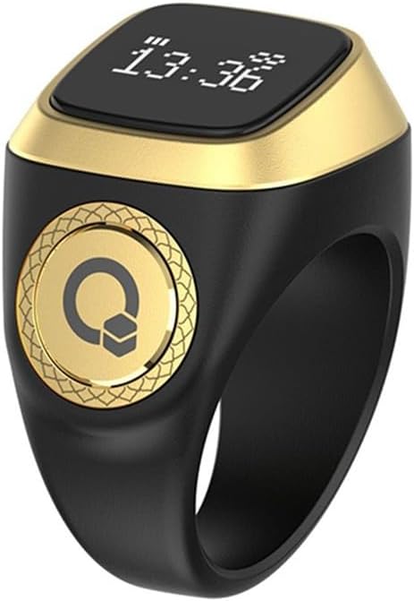 DAZZLEEX Smart Ring Counter,Smart for ZIKR Ring By IQibla Digital Counter With 5 Prayer Time Notifications And Vibration Alerts(18mm Black)