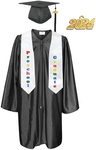 GradPlaza Shiny Kindergarten Cap and Gown 2024 Preschool Graduation Stole Tassel for Preschool Kids
