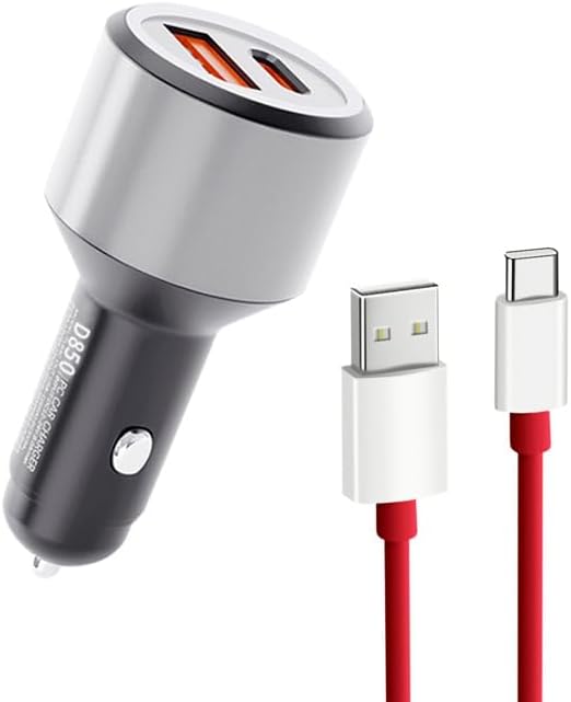 Fast Car Charger 100W for Oneplus 13 13R 12 Ace 11 10 Pro 9 10T 10R 8T 8 7T 7 Pro 6T 9R Nord 2T CE 2 Lite N20 N10 N100, 25W PD PPS LED 3.3ft Fast Charging Cable