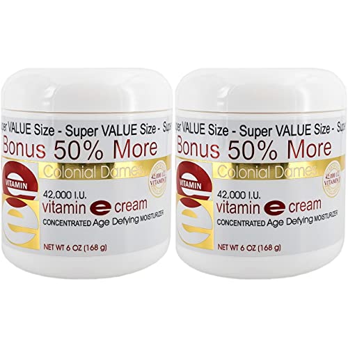 Colonial Dames Concentrated Vitamin E Moisturizing Cream 42,000 I.U. for Hydrating & Moisturizing Chapped Dry Skin & Fine Lines. Pack of 2