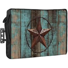 Outdoor TV Cover 80 to 85 Inch Weatherproof, Teal Brown Texas Star Waterproof Outdoor TV Enclosure with Side Pocket, Vintage Star Wooden Television Protector Cover
