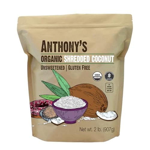 Anthonys Organic Shredded Coconut, 2 lb, Unsweetened, Gluten Free, Non GMO, Vegan, Keto Friendly