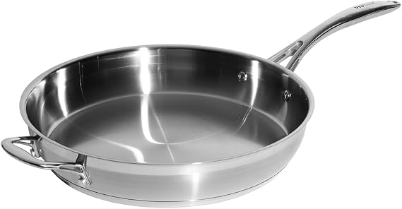 ProCook Uncoated 18/10 Stainless Steel Frying Pan - 30cm, Durable Saute Skillet - Induction & Dishwasher Safe Cookware