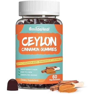 Sugar Free Ceylon Cinnamon Gummies 2000MG, Cinnamon Supplement with Chromium and Cinnamon Bark, Vegan, Non-GMO, Gluten Free, 60 Gummies