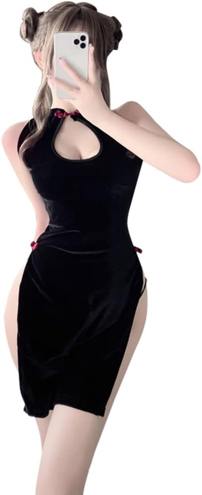 Women Chinese Cheongsam Costume High Split Nightgown Dress Sexy Qipao Lingerie Outfit
