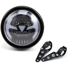 Motorcycle Headlight 5.75 inch Round LED with Mounting Brackets Assembly, Front Headlamp with DRL High/Low Beam for Cafe Racer E-bike Bobber Chopper (style A)