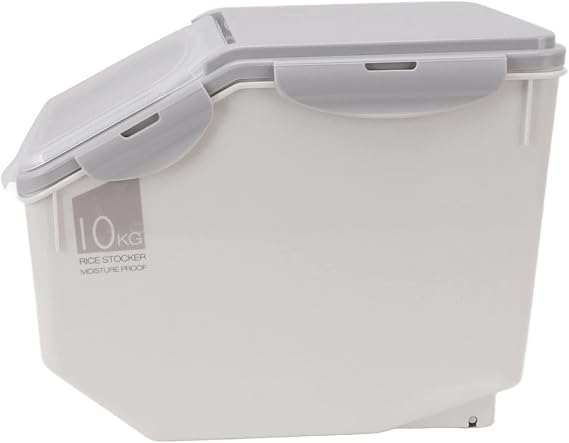 Food Grade Rice Storage Container Airtight Food Container Sealed Grain Dispenser with Airtight Lid and Measuring Cup for Kitchen Pantry Dry Flour Corn Beans (Gray 10KG)