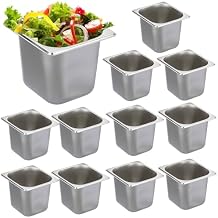 BSTKEY 12 Pack 1/6 Size 6 Inch Deep Hotel Pan, Stainless Steel Steam Table Pans, Stackable Catering Pan Commercial Food Pans for Kitchen Restaurant Buffet Party Supplies