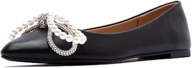 TruFox Women's Ballet Flats Rhinestone Bow Slip on Flat Ballerina Shoes