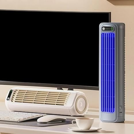 Rechargeable Desk Fan,Portable Bladeless Fan with Three Speed Wind,5000mAh Battery Operated Table Fan,12 Inch Quiet Small Fan for Saving Space,Tower Fan for Bedroom Office Living Room(WHITE)