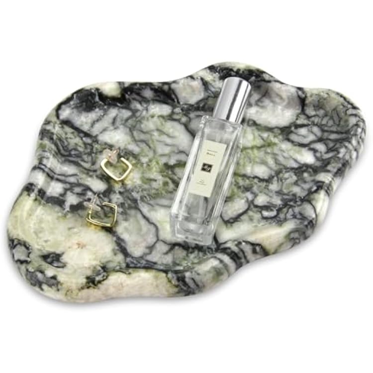 Cloud Marble Bathroom Vanity Tray, Natural Luxury Marble Home Kitchen Bathroom Table Tray, Stone Decorative Countertop Serving Trays for Coffee Perfume Jewelry Makeup Green Emerald