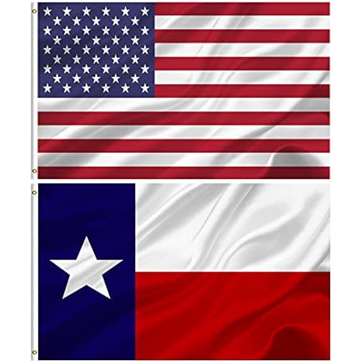 American and Texas State Flag Combo 3x5 Outdoor- Durable 100% Polyester Heavy Duty Fade Resistant US and Texas Flags Banner wall decor indoor