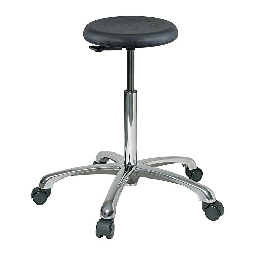 3550P Stool with Dual Wheel Casters, 5-star Polished Aluminum Base, 21-12 to 31-12 Height Adjustment