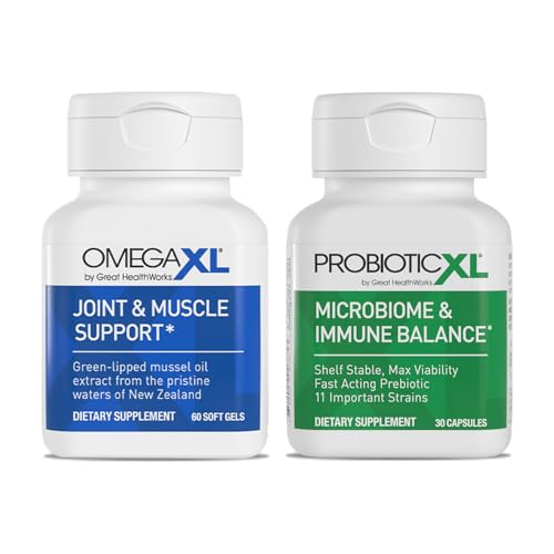OmegaXL Powerful Joint and Muscle Support Supplement 60 Count & Probiotic XL - PreforPro, DE111, Shelf Stable - Promote Healthy Gut Flora Growth 30 Veggie caps