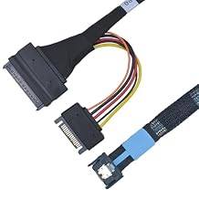 PCIe 5.0 MCIO x4 to U.2 SFF-8639 Cable for NVMe SSD with 15Pin Power, 1.6ft (50cm)