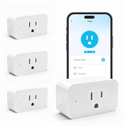 DAYBETTER Smart Plug Max 15A1800W, Compatible with Alexa and Google Home, No Hub Required, Bluetooth & 2.4GHz WiFi Setup, Smart Outlet with APP Control, Timer & Schedule, 4Pack