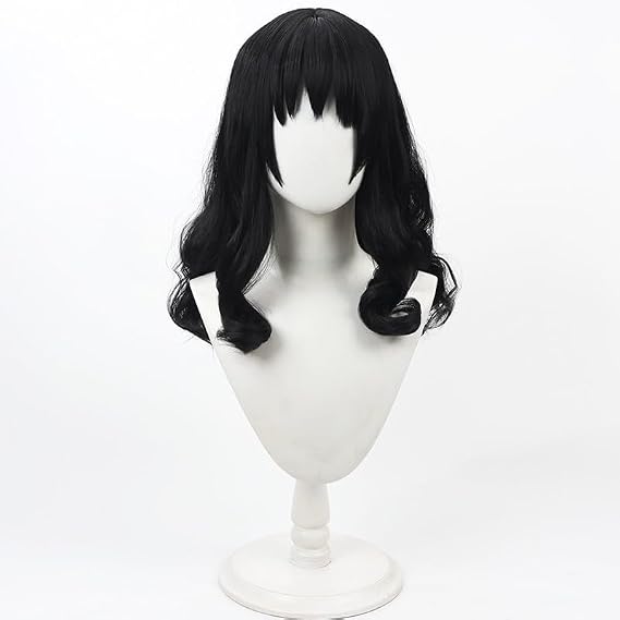 Anya Wig Mouthwashing Cosplay Wig Anya Nurse Costume Black Wigs Long Curly Hair for Womens Halloween Party (Black, Long, Curly)