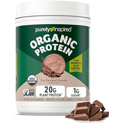Purely Inspired Plant-Based Protein Powder for Men & Women, Rich Decadent Chocolate 16 Servings - Vegan & Organic - 20g of Pea Protein Powder for Smoothies & Shakes - Dairy-Free, Gluten-Free
