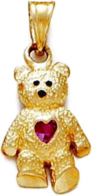 JewelryWeb 14k Solid Yellow Gold Teddy Bear Birth Month Pendant Necklace 15/16 Inch long Pendant for Women in Choice of Birth Months